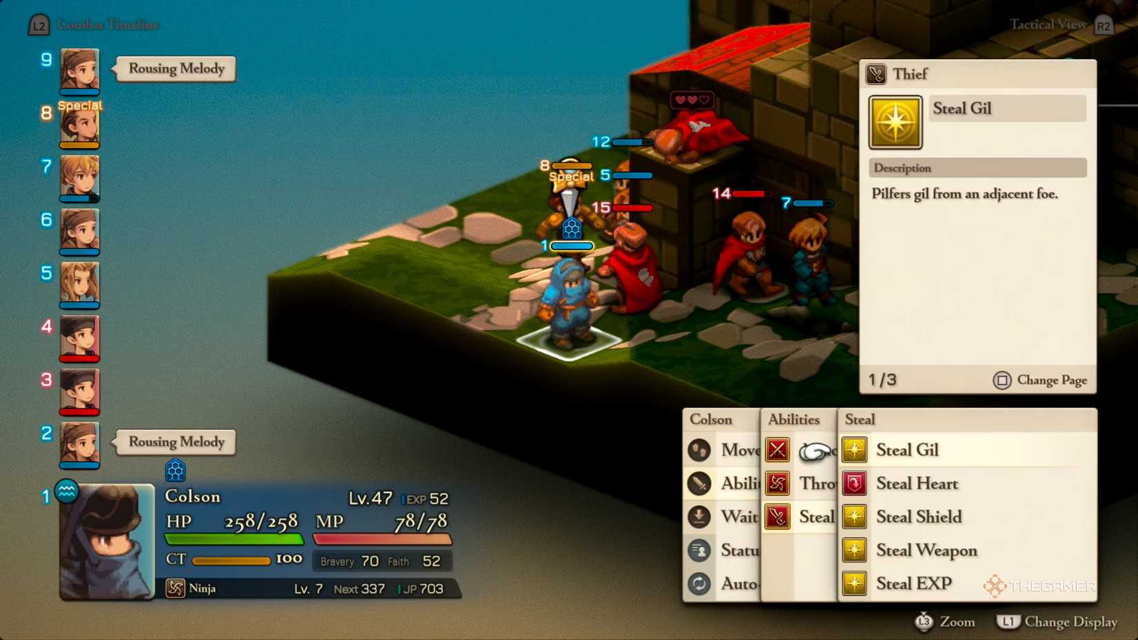 A Thief attempting to Steal Gil from a Knight in Final Fantasy Tactics: The Ivalice Chronicles.