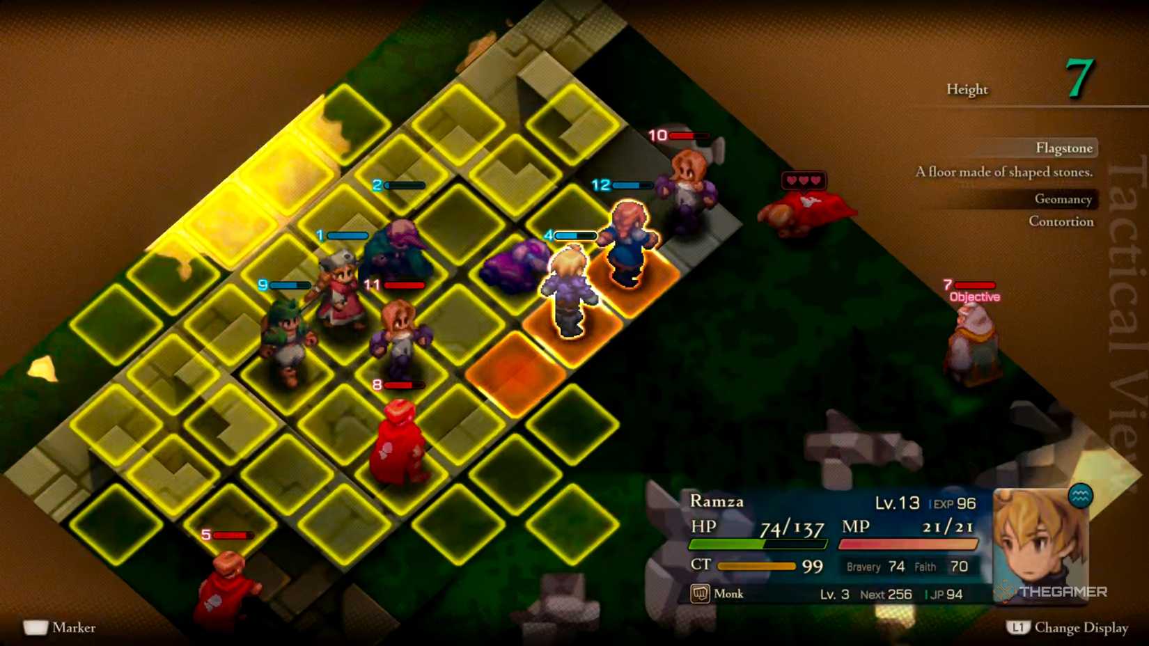 A look at the Tactical View, giving you a top-down view of the arena, allowing you to see where everyone is more clearly in Final Fantasy Tactics: The Ivalice Chronicles.