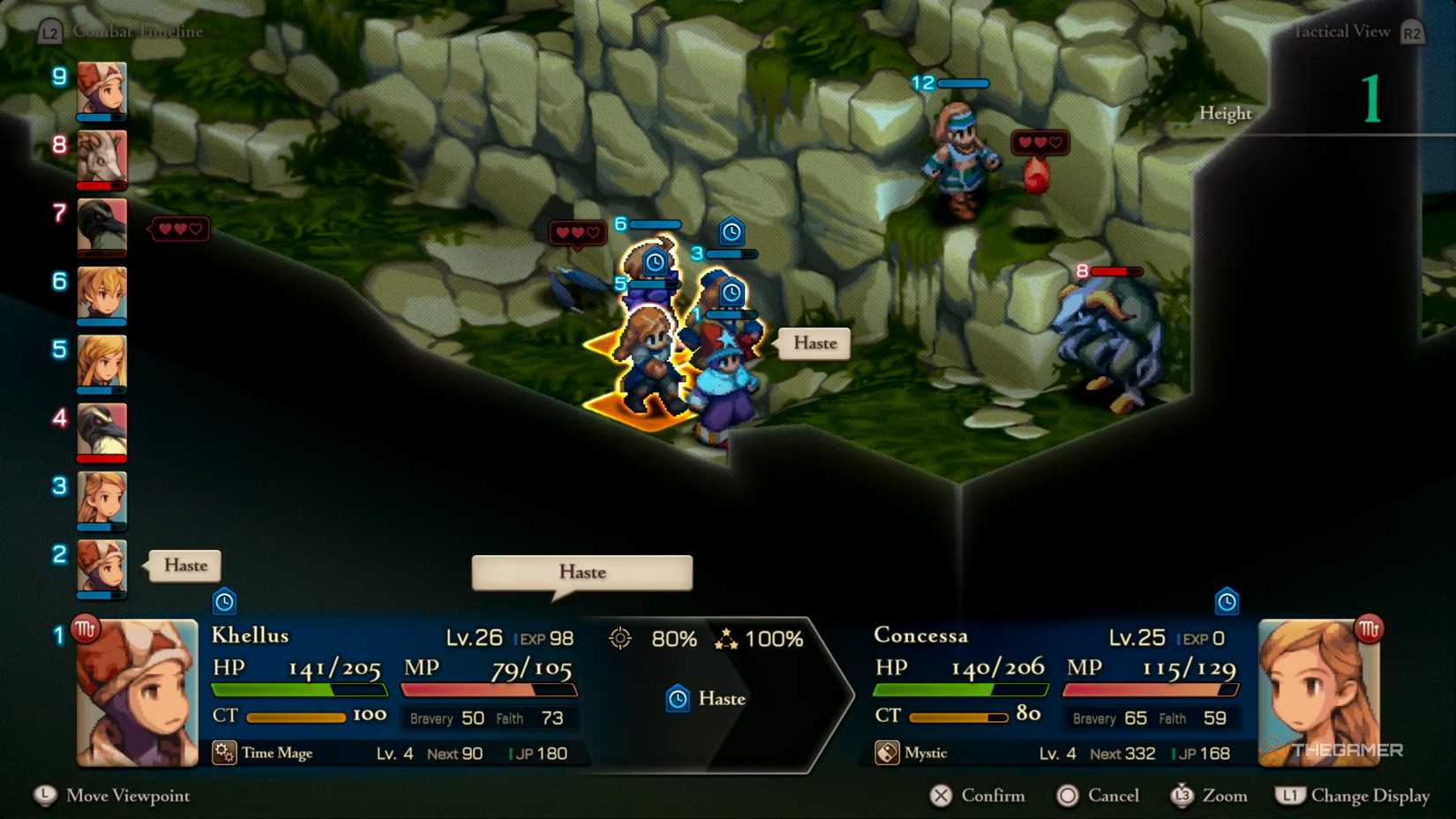 A Time Mage casting Hase on a Mystic, Agrias, and Ramza, raising their CT Gauge Regeneration in Final Fantasy Tactics: The Ivalice Chronicles.