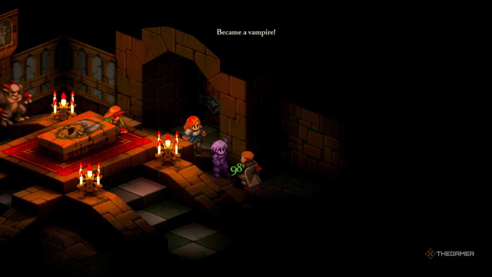 Ramza getting attacked by Blood Drain, turning him into a Vampire in Final Fantasy Tactics: The Ivalice Chronicles.