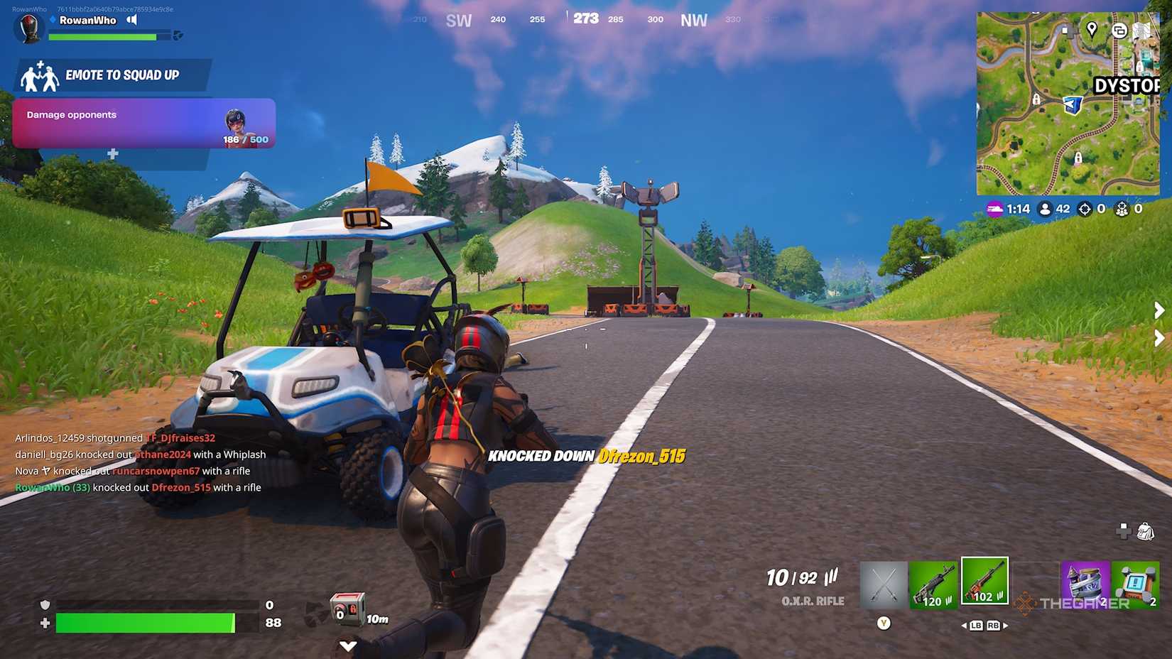 Fortnite Delulu running past a golf cart.