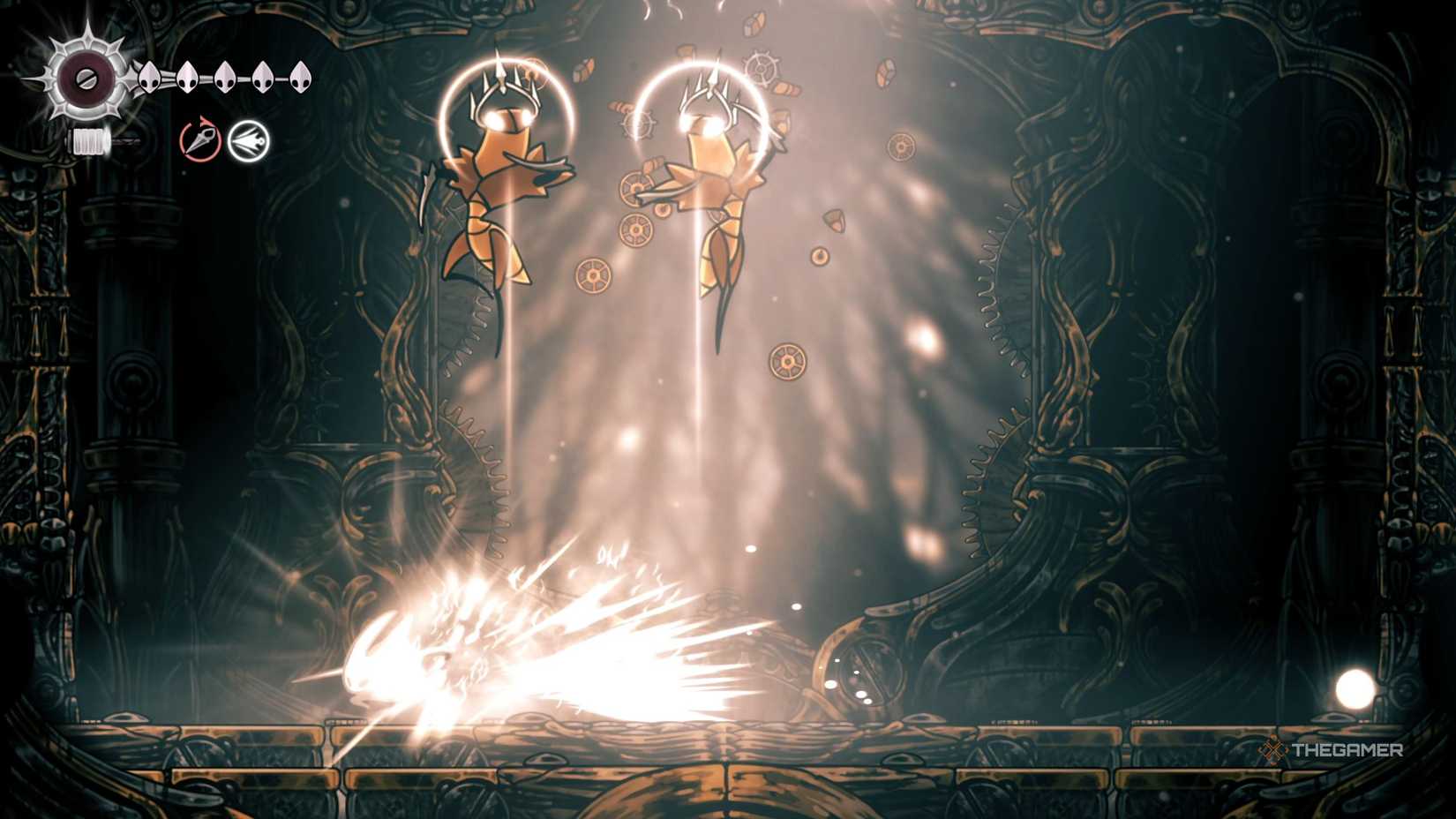 Hollow Knight Silksong Cogwork Dancers attack position five.