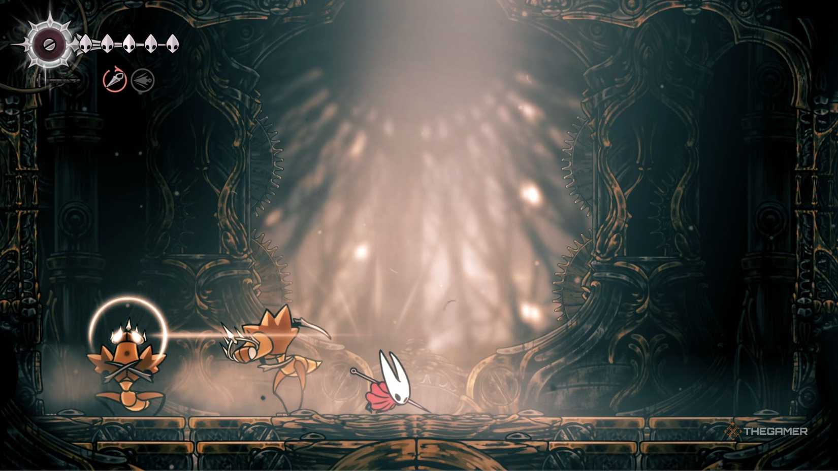 Hollow Knight Silksong Cogwork Dancers attack position four.