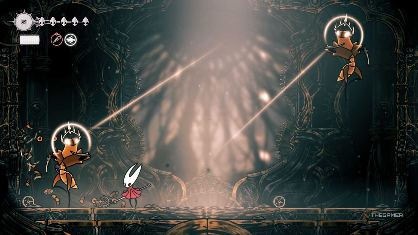 Hollow Knight Silksong Cogwork Dancers attack position two.