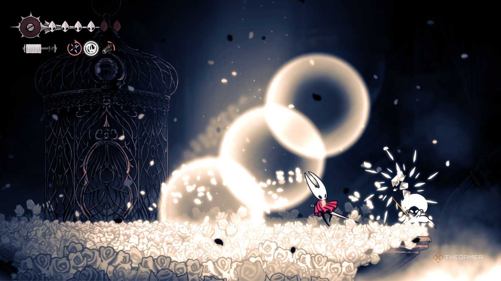 Hollow Knight Silksong dodging Lace attacks with just movement.