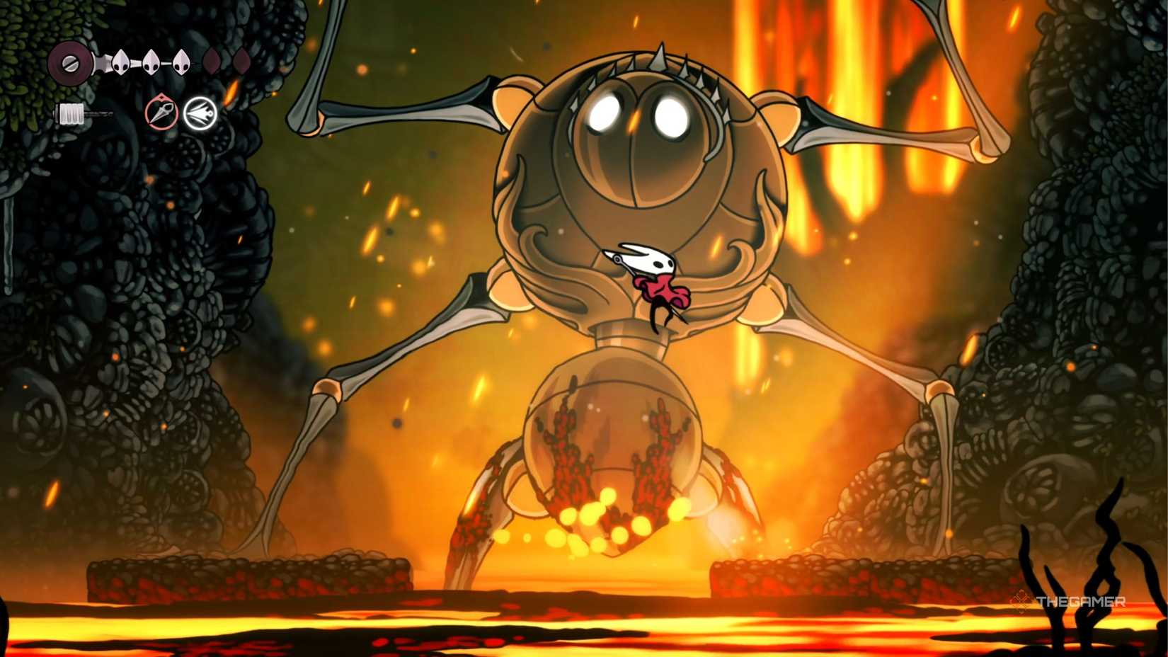 Hollow Knight Silksong Fourth Chorus getting attacked by Hornet.