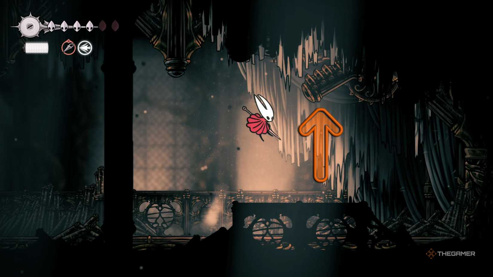 Hollow Knight Silksong opening hidden area for Whispering Vaults map.
