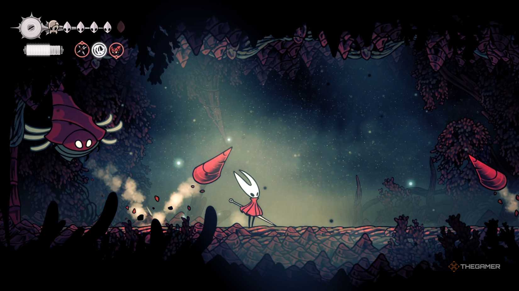 Hollow Knight Silksong Raging Conchfly first phase attack.