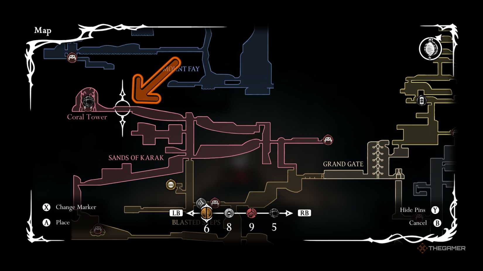 Hollow Knight Silksong Raging Conchfly location on the map.