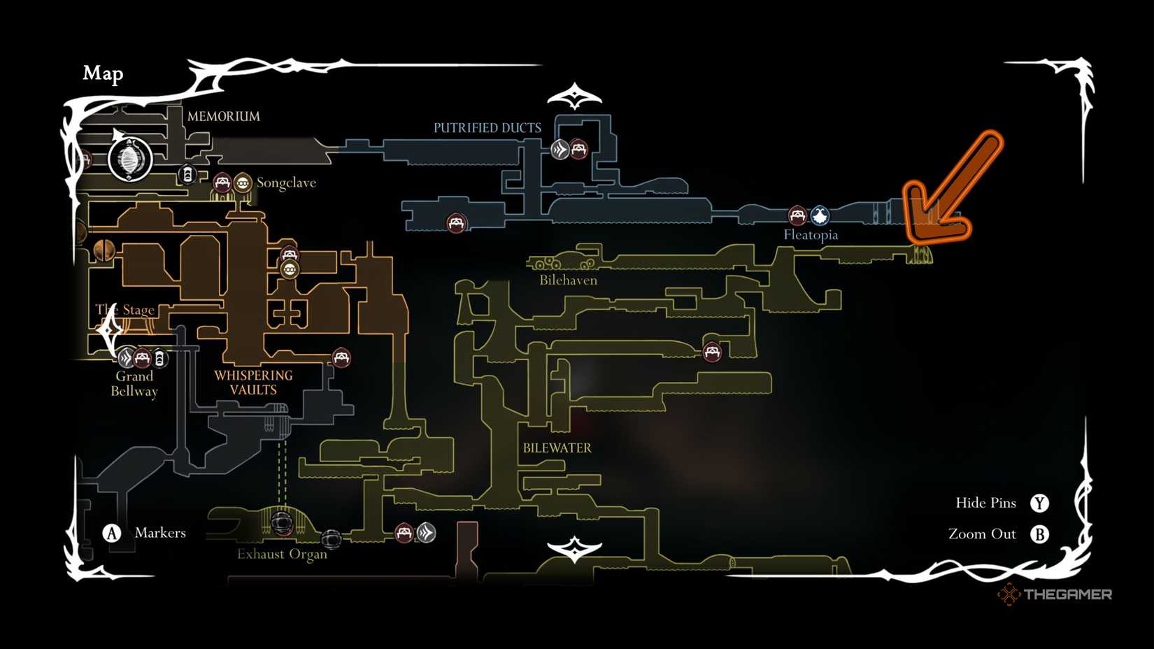 Hollow Knight Silksong Shakra location in Trail's End.