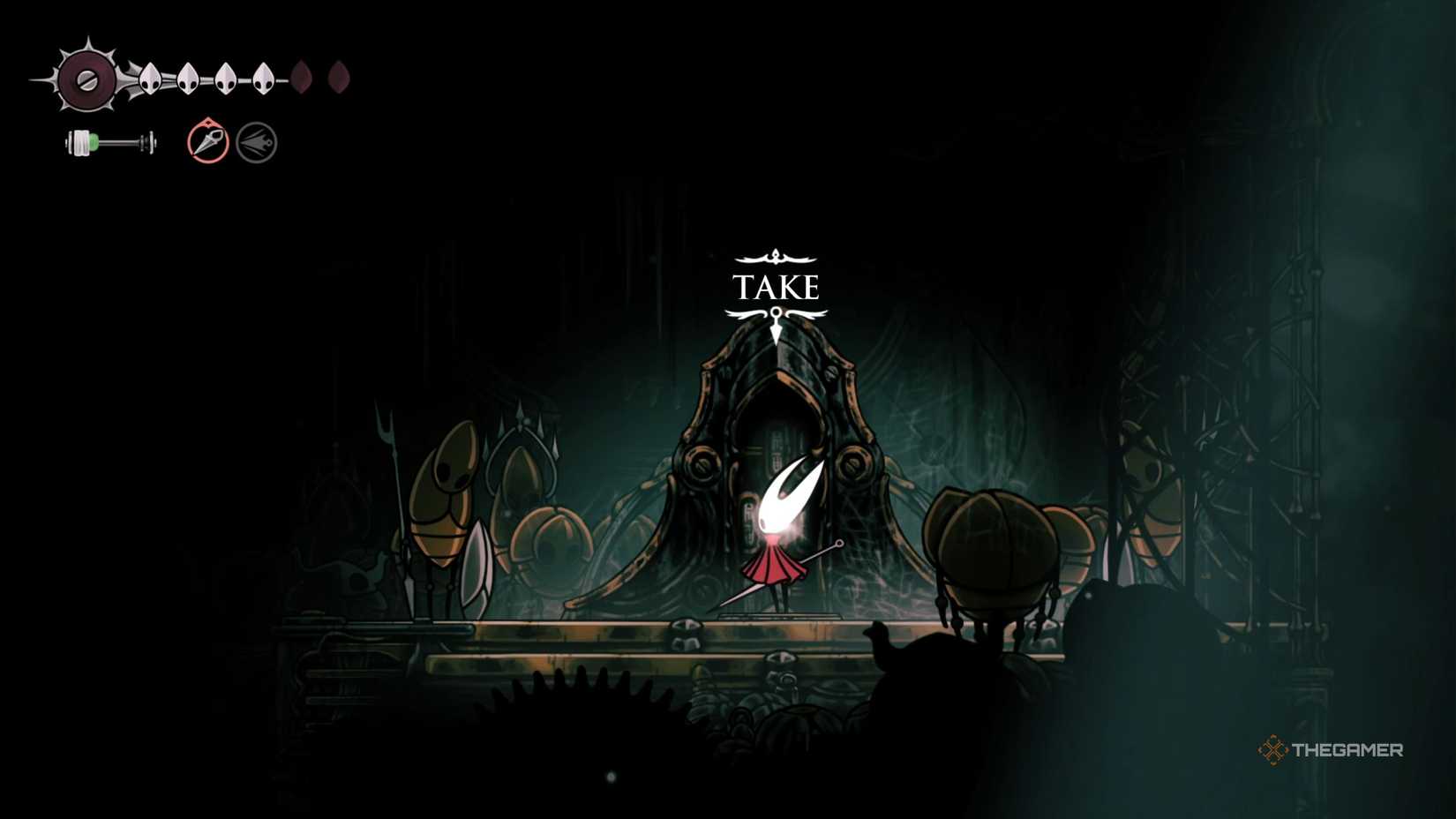 Hollow Knight Silksong standing on pressure plate for Cogwork Core for its map.