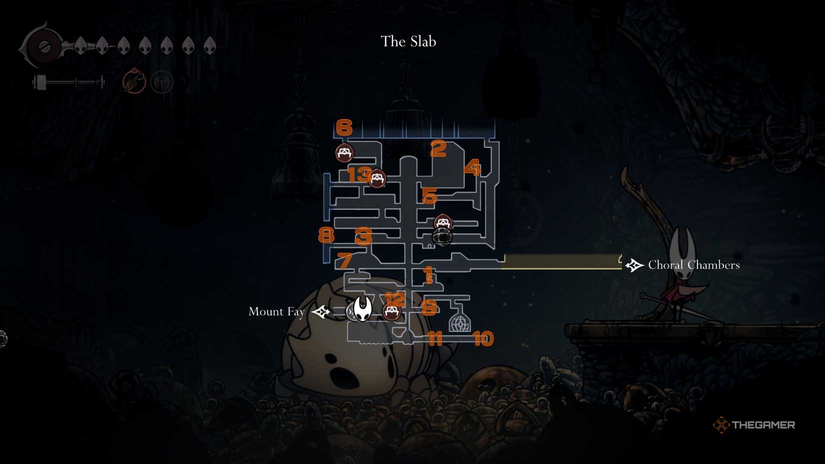 Hollow Knight Silksong The Slab map marked with all the collectible locations.