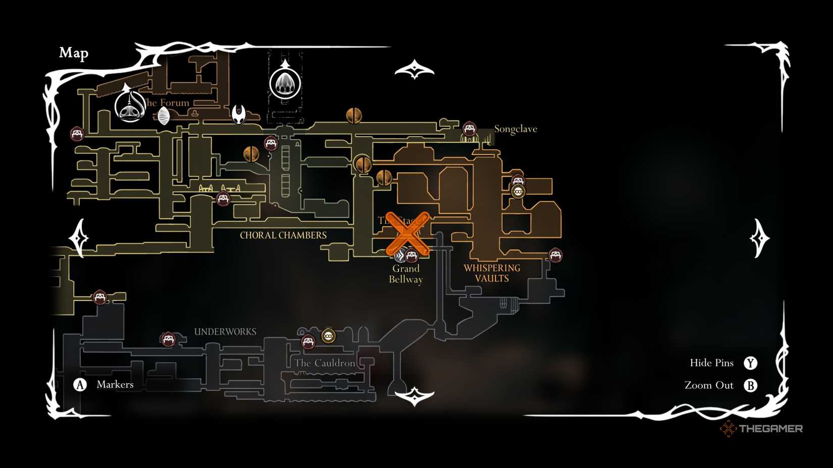 Hollow Knight Silksong Trobbio boss location in Whispering Vaults.