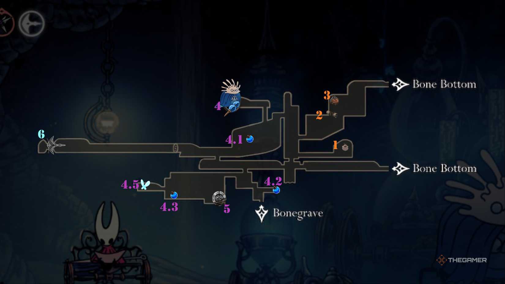 Map shows the ideal Map Prgression of the Wormways in Hollow Knight: Silksong.