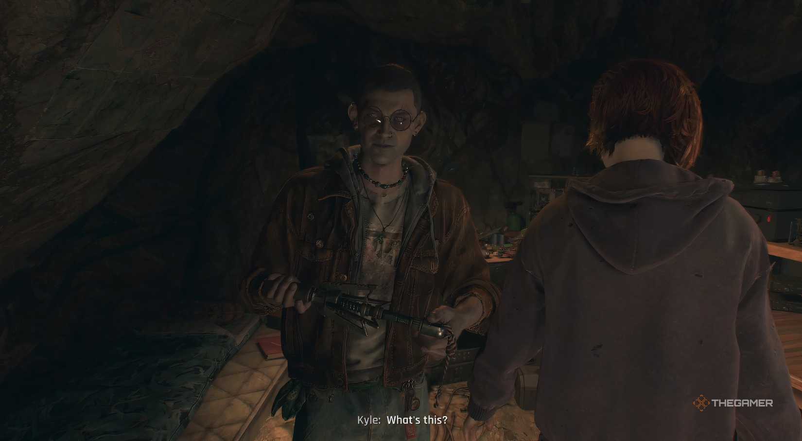 Sven giving Kyle the grappling hook in Dying Light: The Beast.