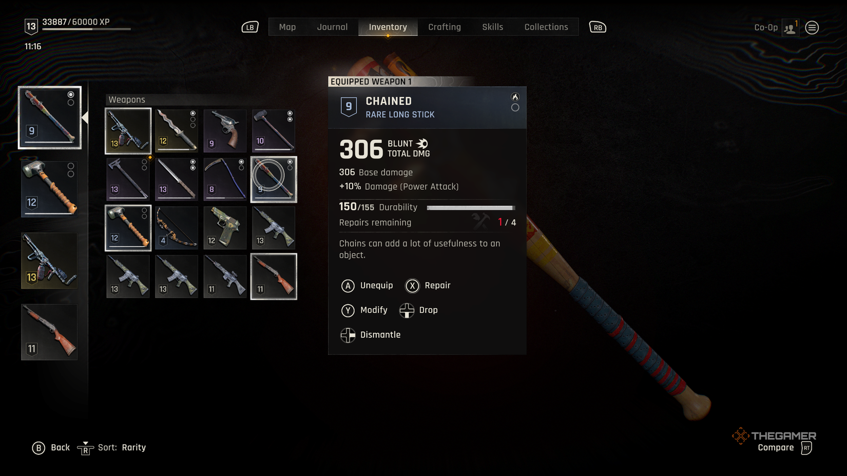 A weapon needing repairs in Dying Light: The Beast.