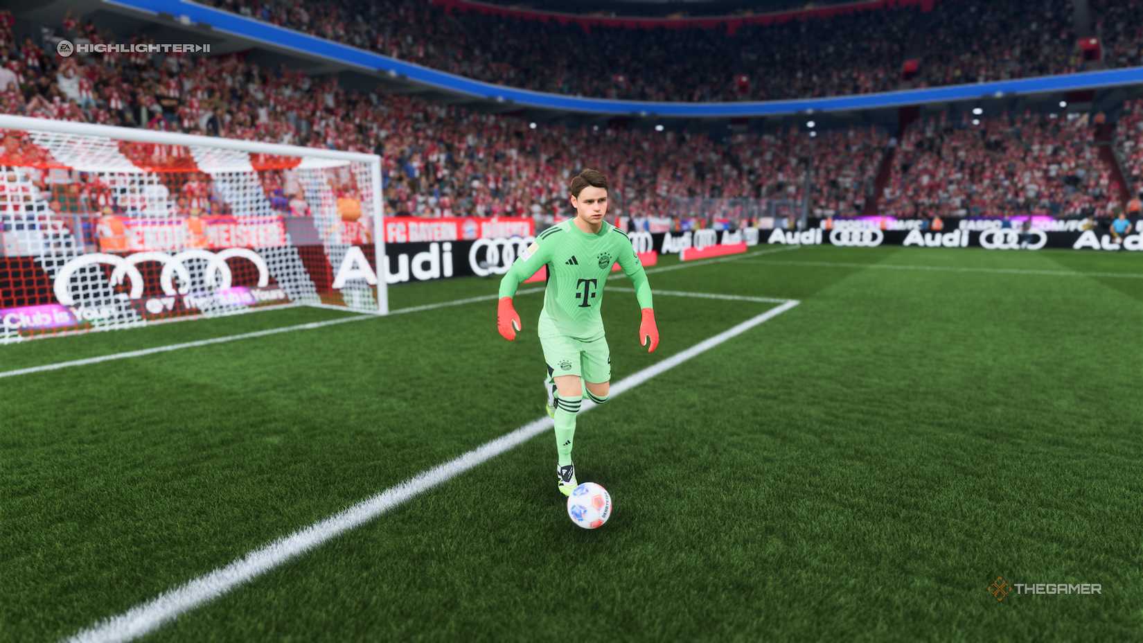 Jonas Urbig with the ball at his feet in EA Sports FC 26.