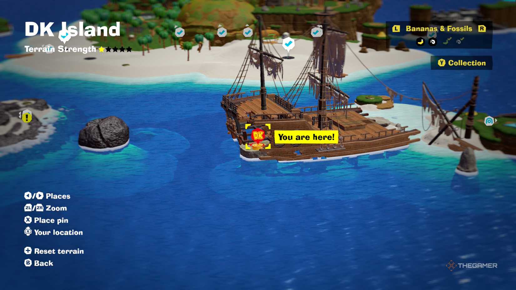 K Rool's ship bonus level location on DK Island in Donkey Kong Bananza.