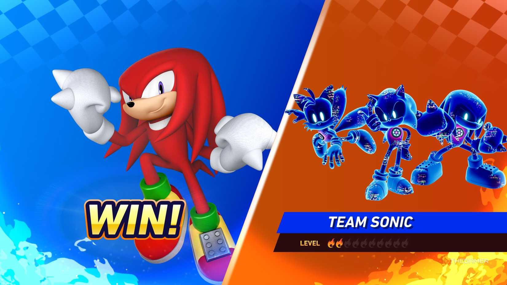 Knuckles beating AI Team Sonic in Race Park in Sonic Racing CrossWorlds.