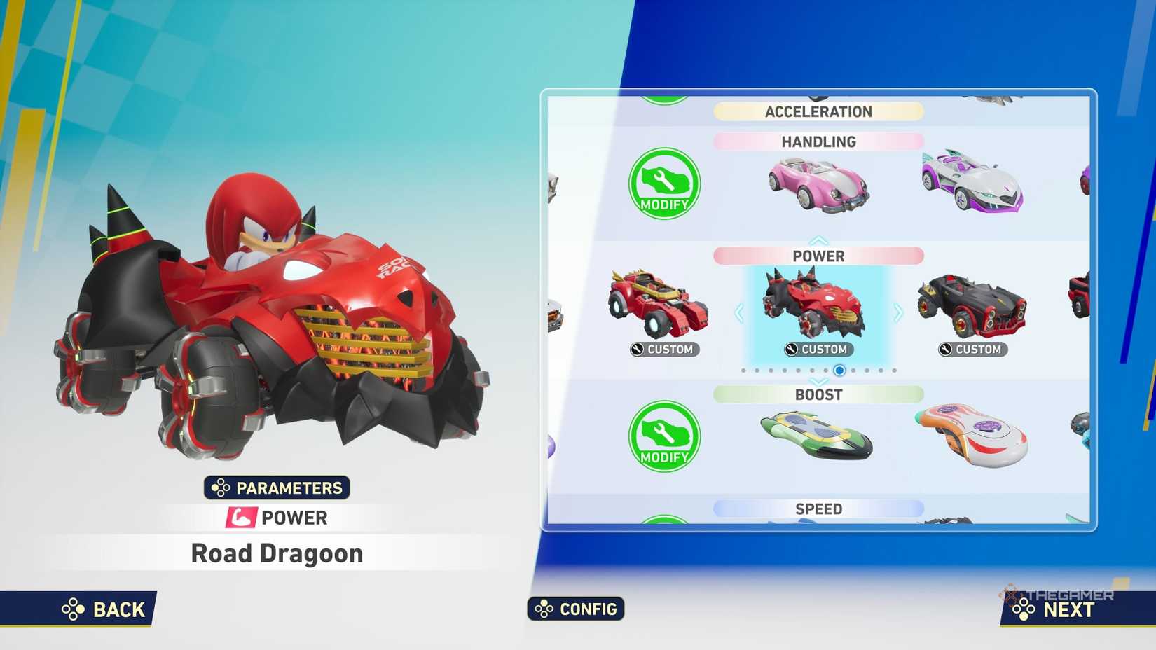 Knuckles in a Road Dragoon in Sonic Racing CrossWorlds.