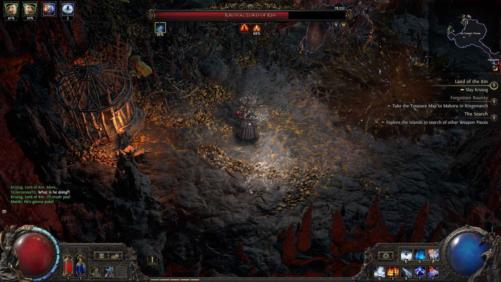 Krutog Lord Of Kin, using the sulfuric attack.