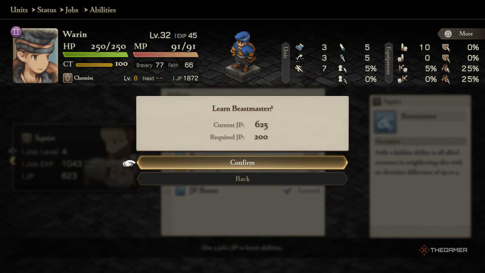 Learning the Beastmaster support skill in Final Fantasy Tactics The Ivalice Chronicles.