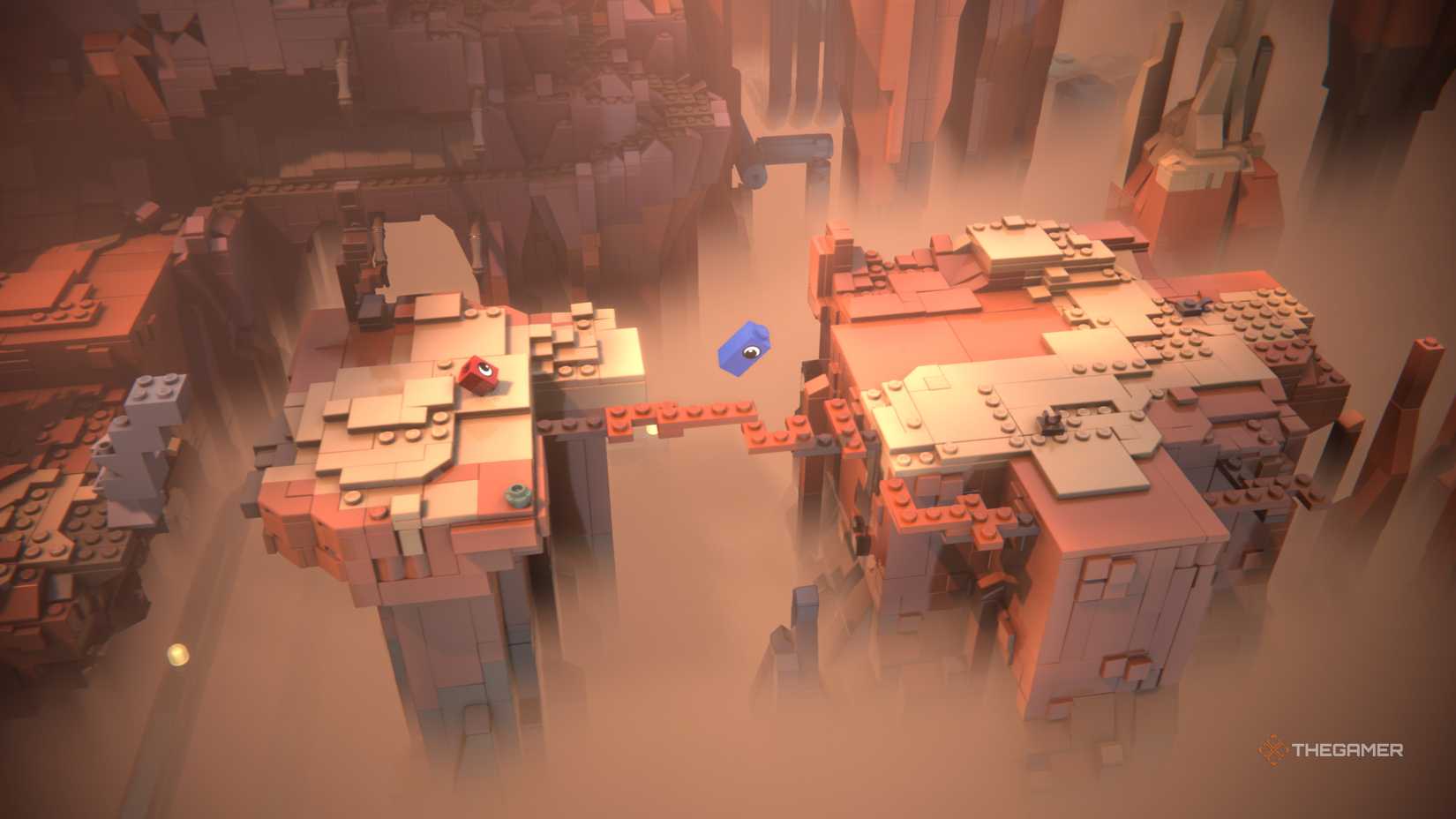 The bricks jump across A Canyon Gap in Lego Voyagers.