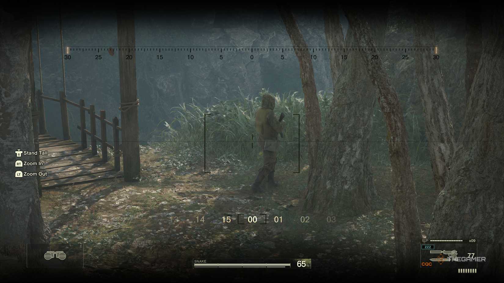 Looking at a guard with binoculars in Metal Gear Solid Delta Snake Eater.