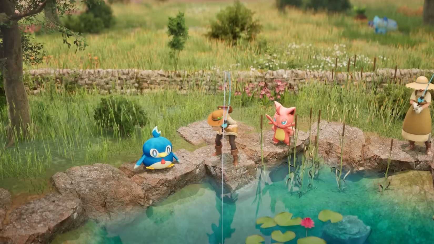 Palfarm's player fishing in a pond.