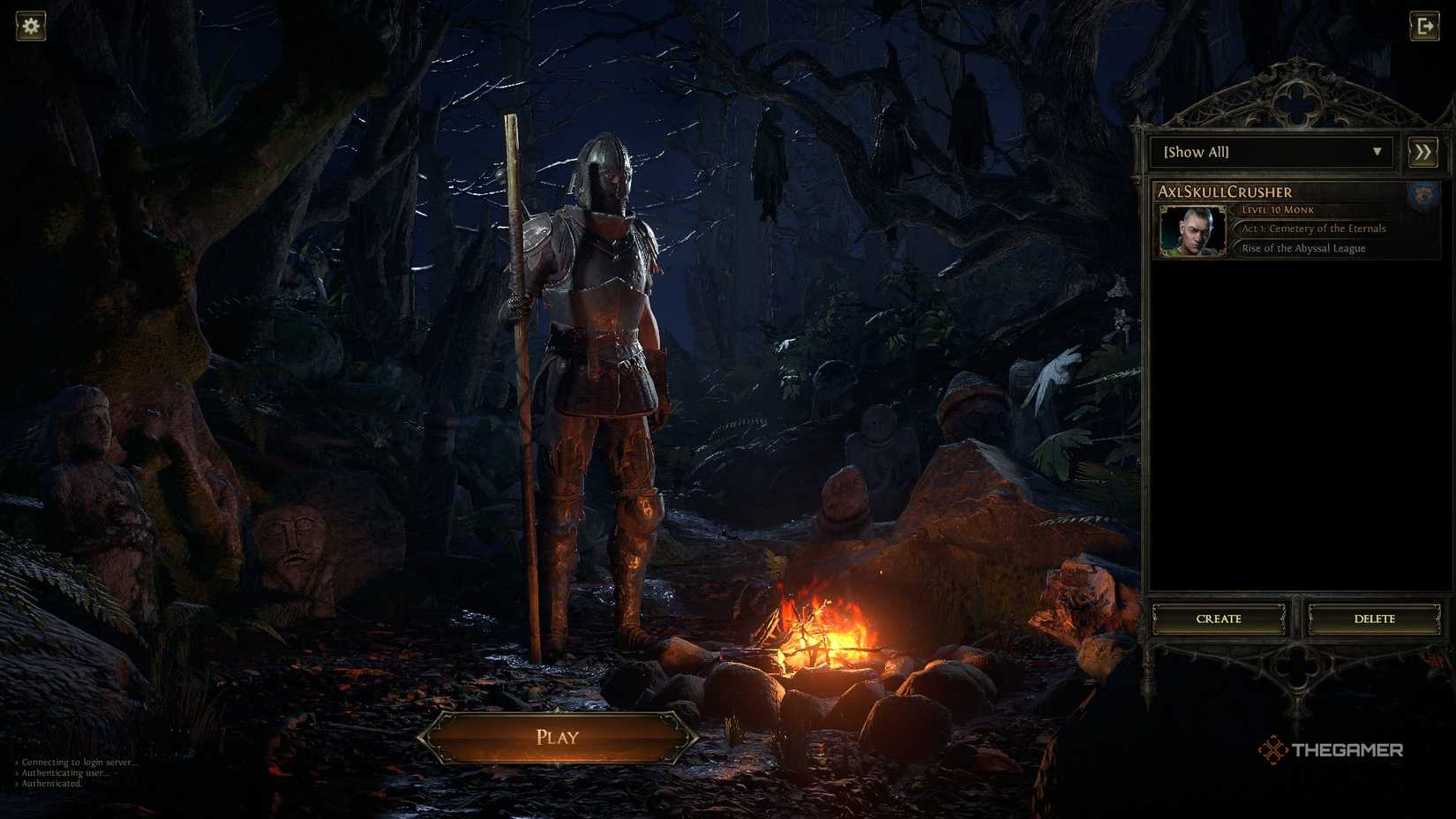 The character selection screen on Path of Exile 2.
