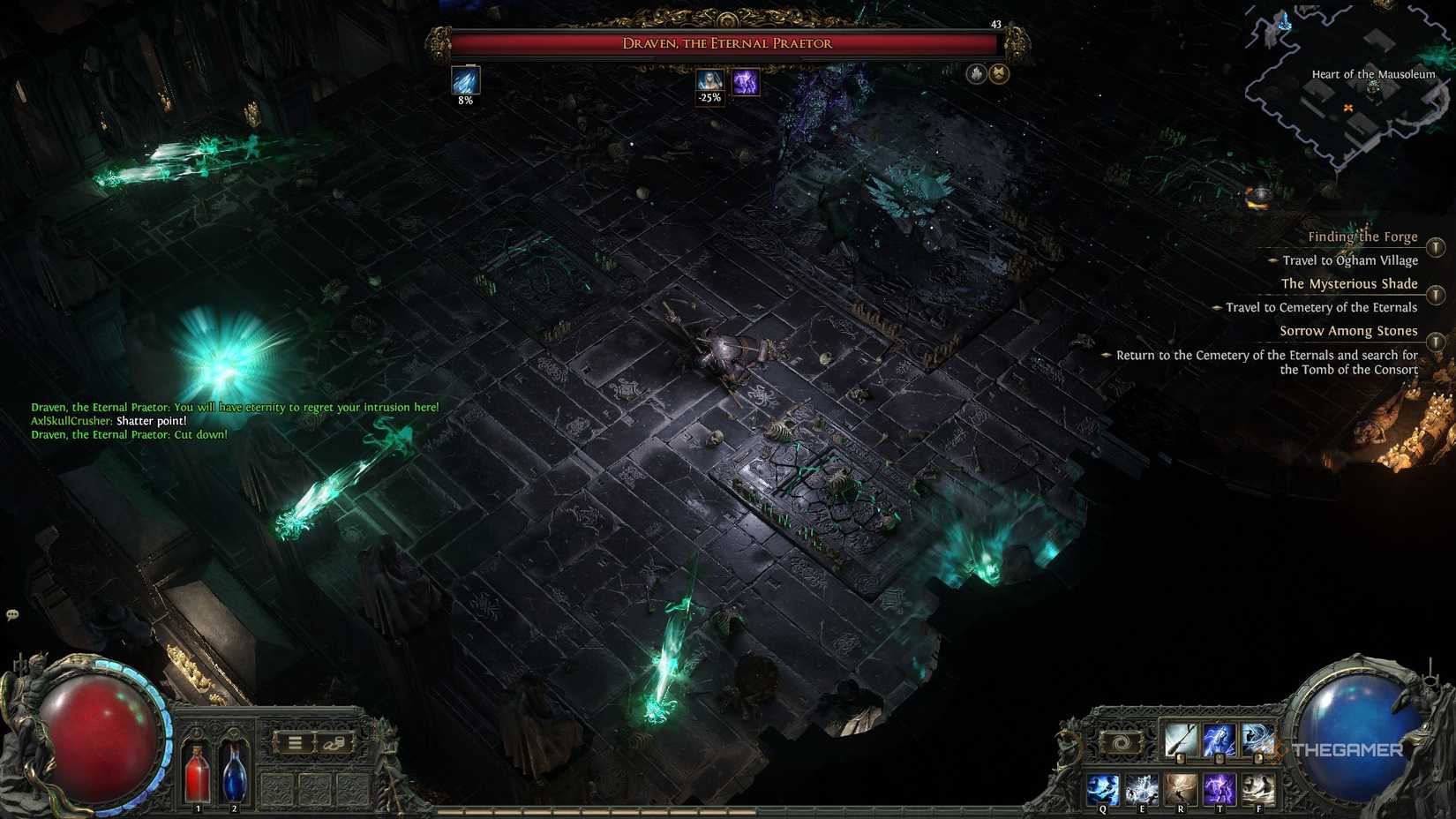 The character fighting dungeon's boss Draven in Path of Exile 2.
