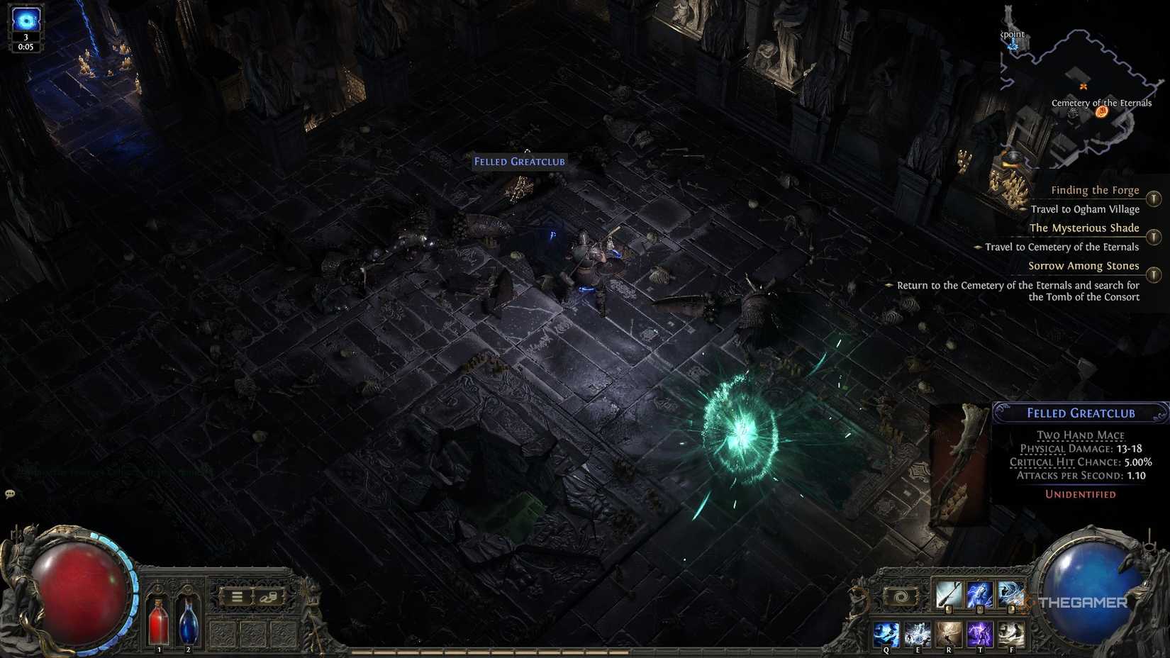 The character looking at the loot of a fallen boss in in Path of Exile 2.