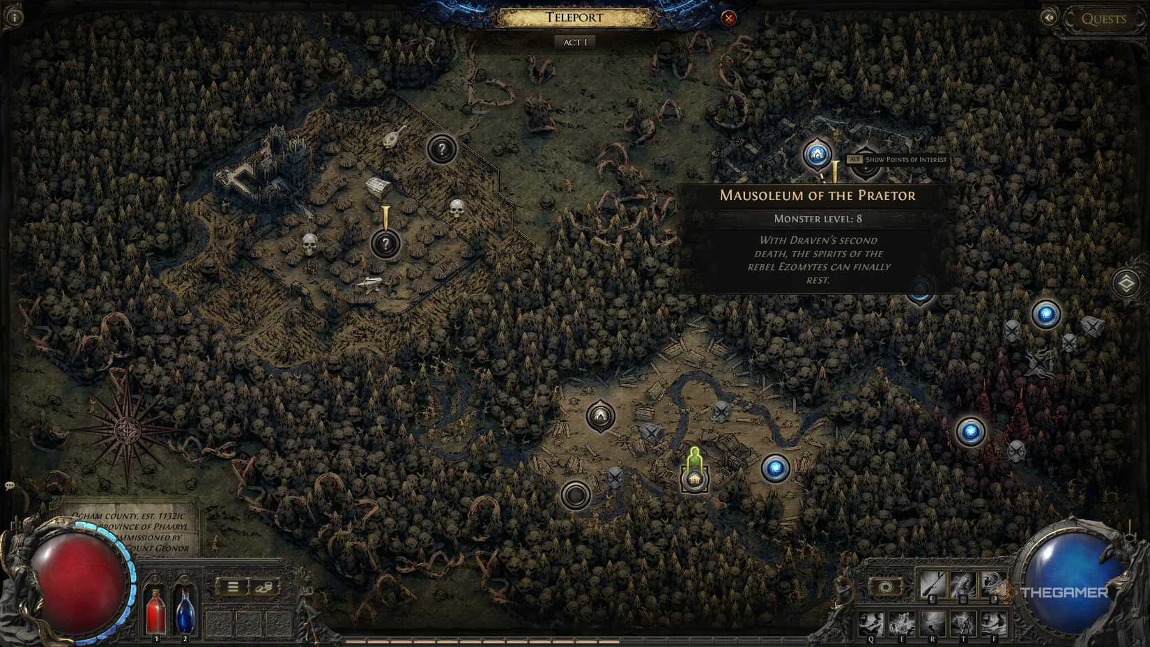 The map showing the overview location of the Mausoleum of the Praetor in Path of Exile 2.