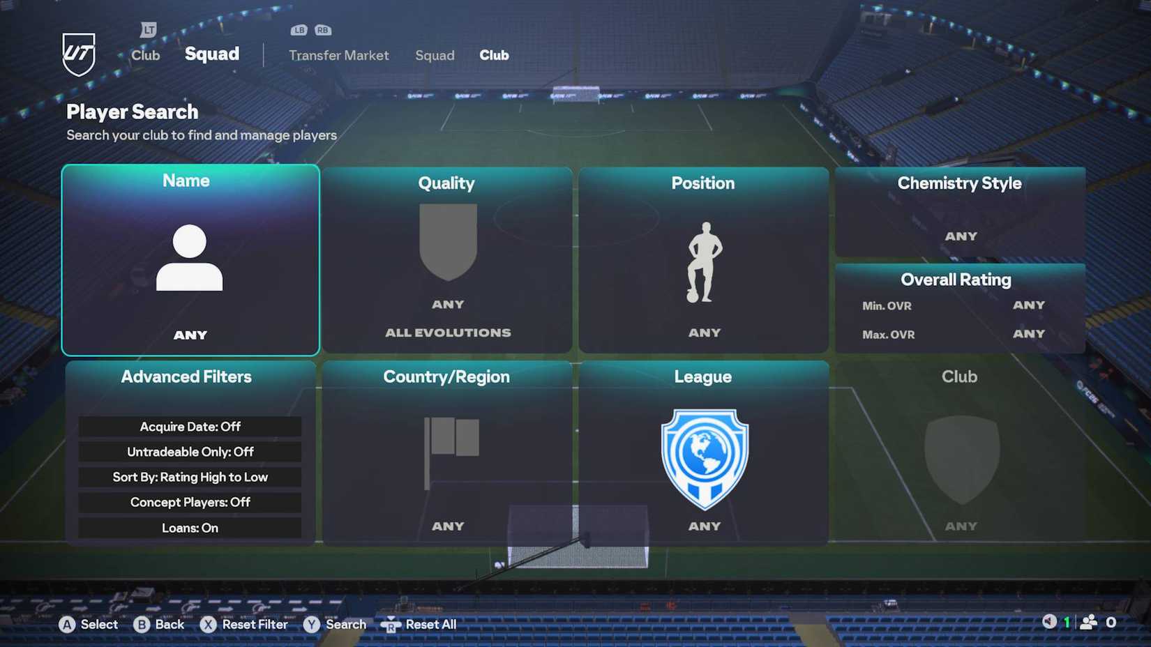 Player search menu EA Sports FC 26