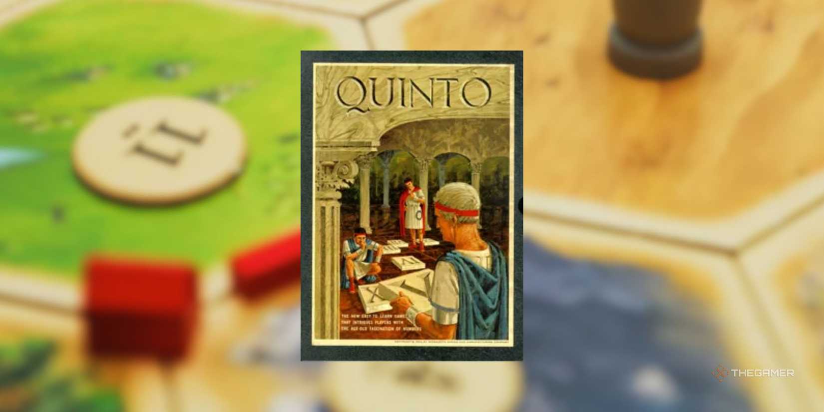 Quinto in front of a blurred image of a Catan board.