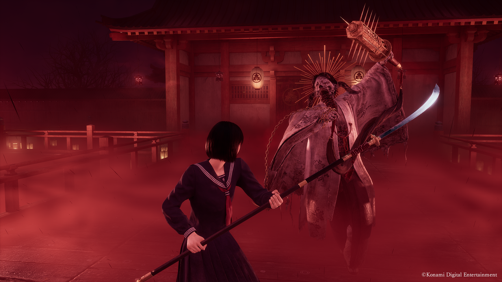 Hinako prepares to fight a boss in Silent Hill f.