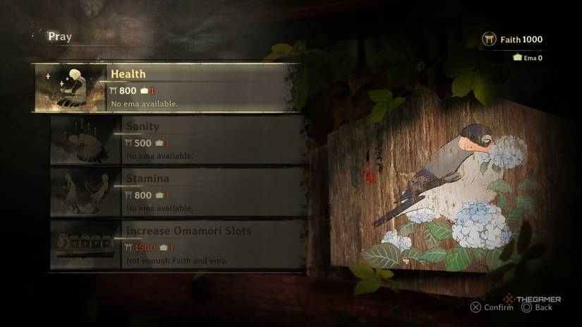 The Shrine with different options for upgrades in Silent Hill f.