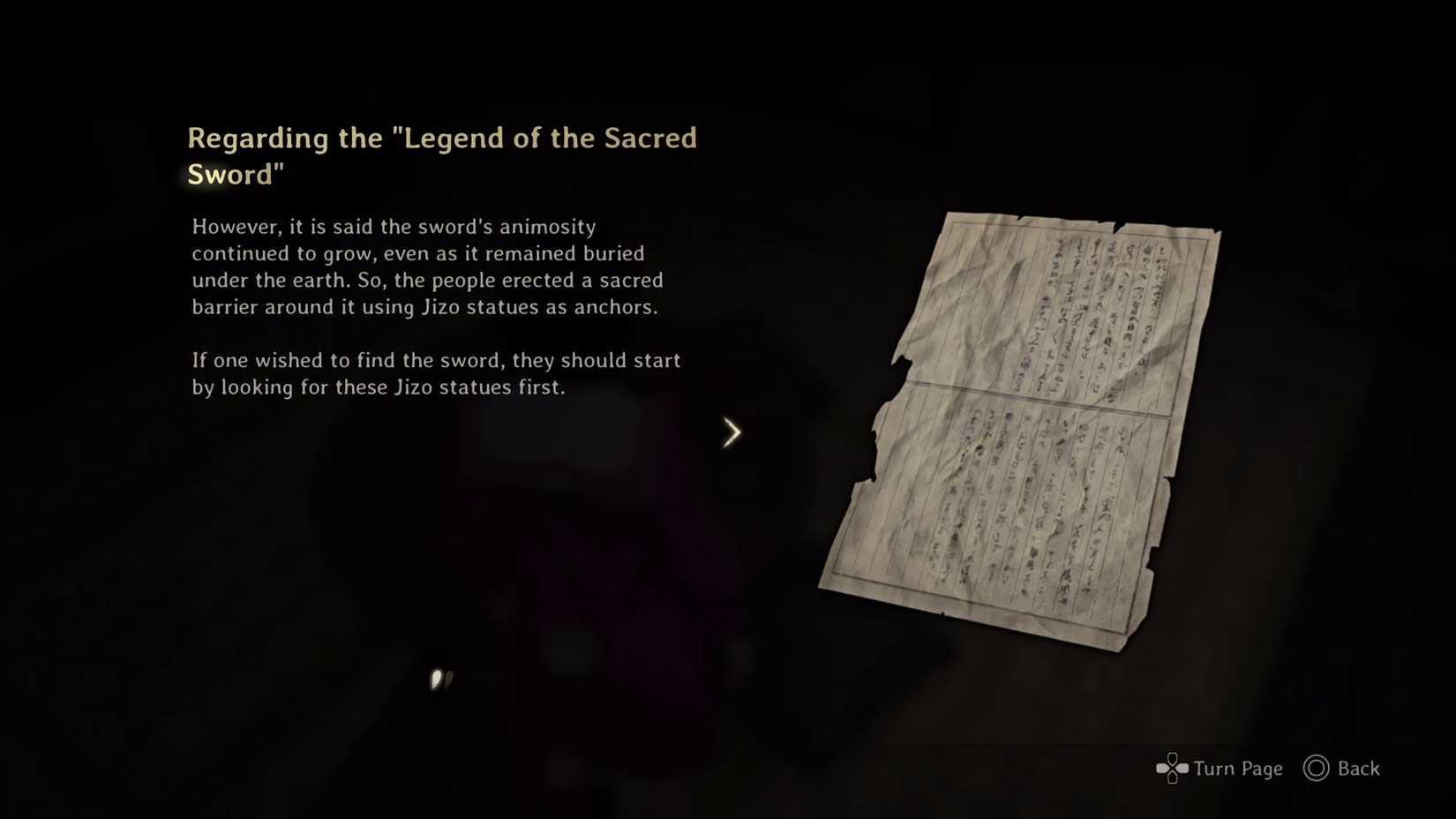 Sacred Sword Quest Note in Silent Hill f. 