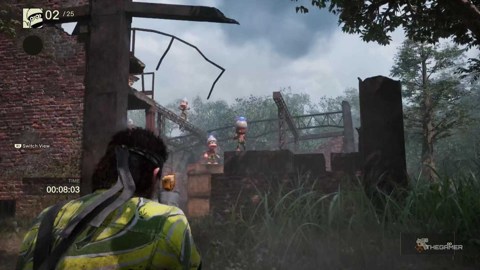 Snake aims his EZ-Gun at a monkey in Metal Gear Solid Delta Snake Eater.
