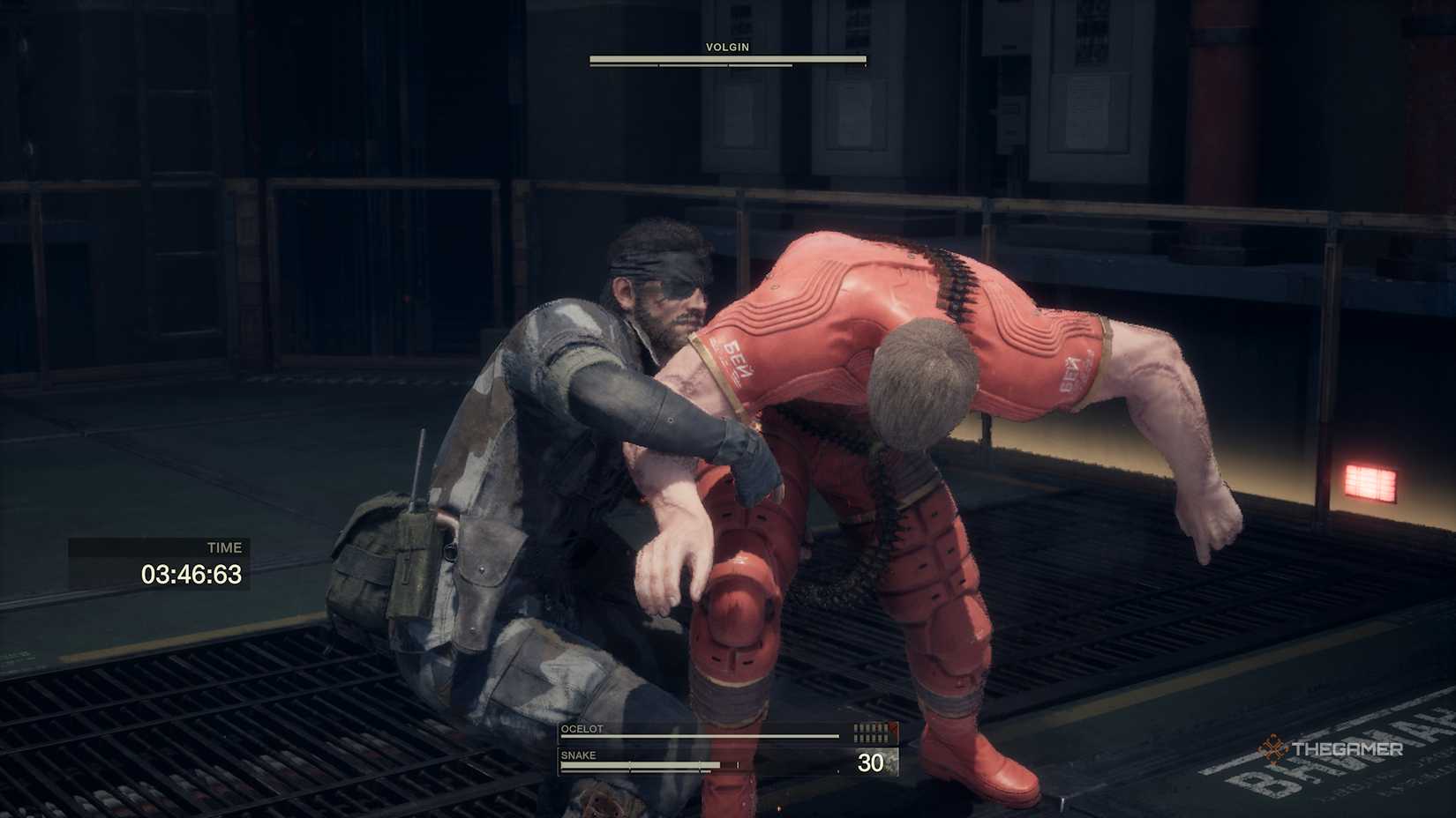 Snake performing a throw on Volgin in Metal Gear Solid Delta Snake Eater.