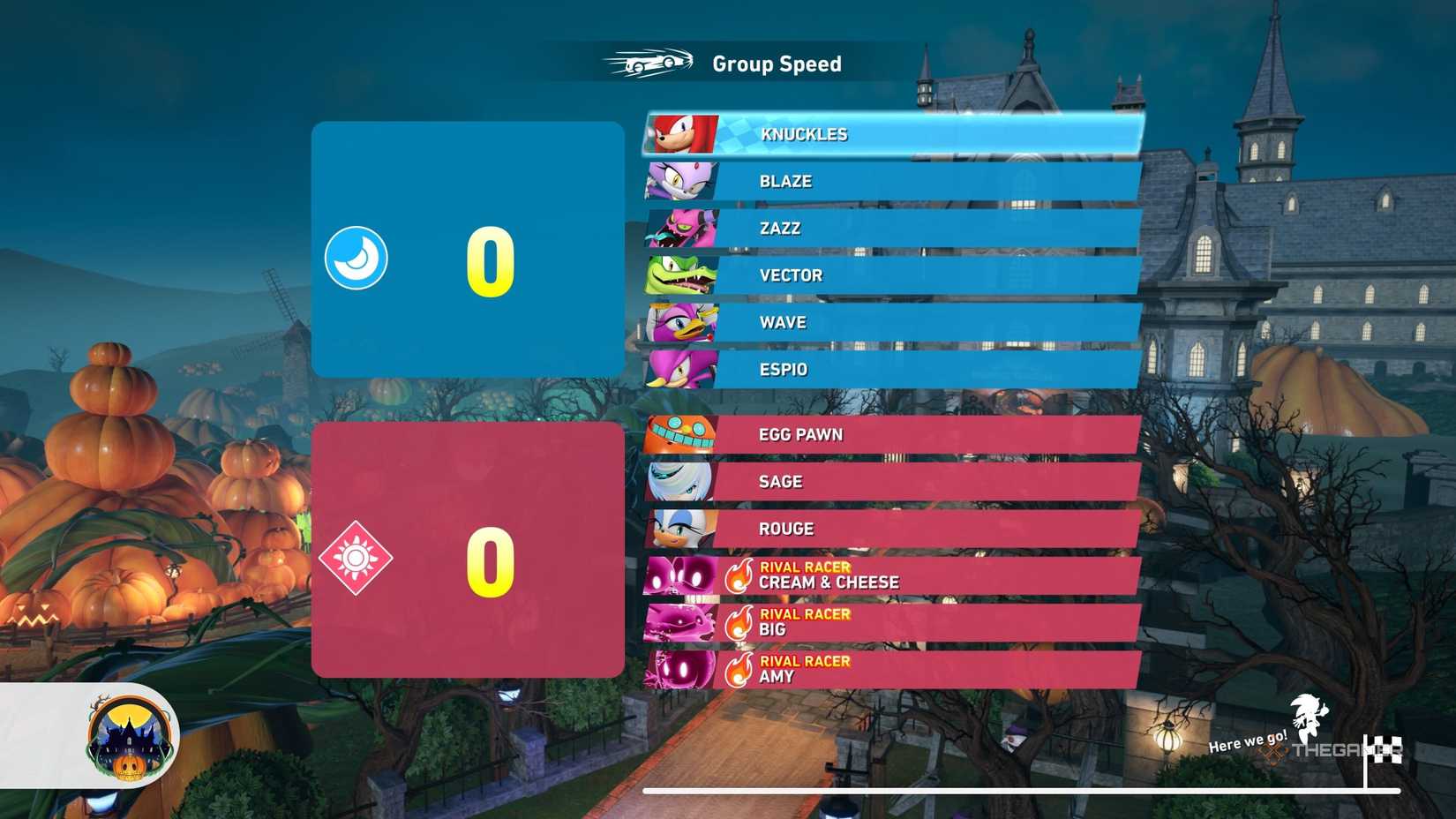 Starting a versus team game in Sonic Racing CrossWorlds.