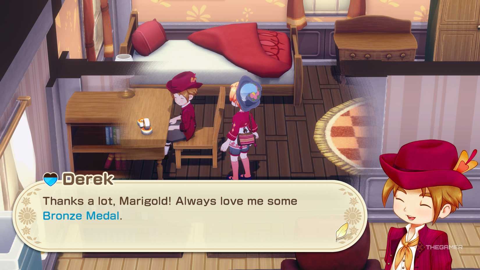 STORY OF SEASONS Grand Bazaar Derek thanking the farmer for giving him a bronze medal.