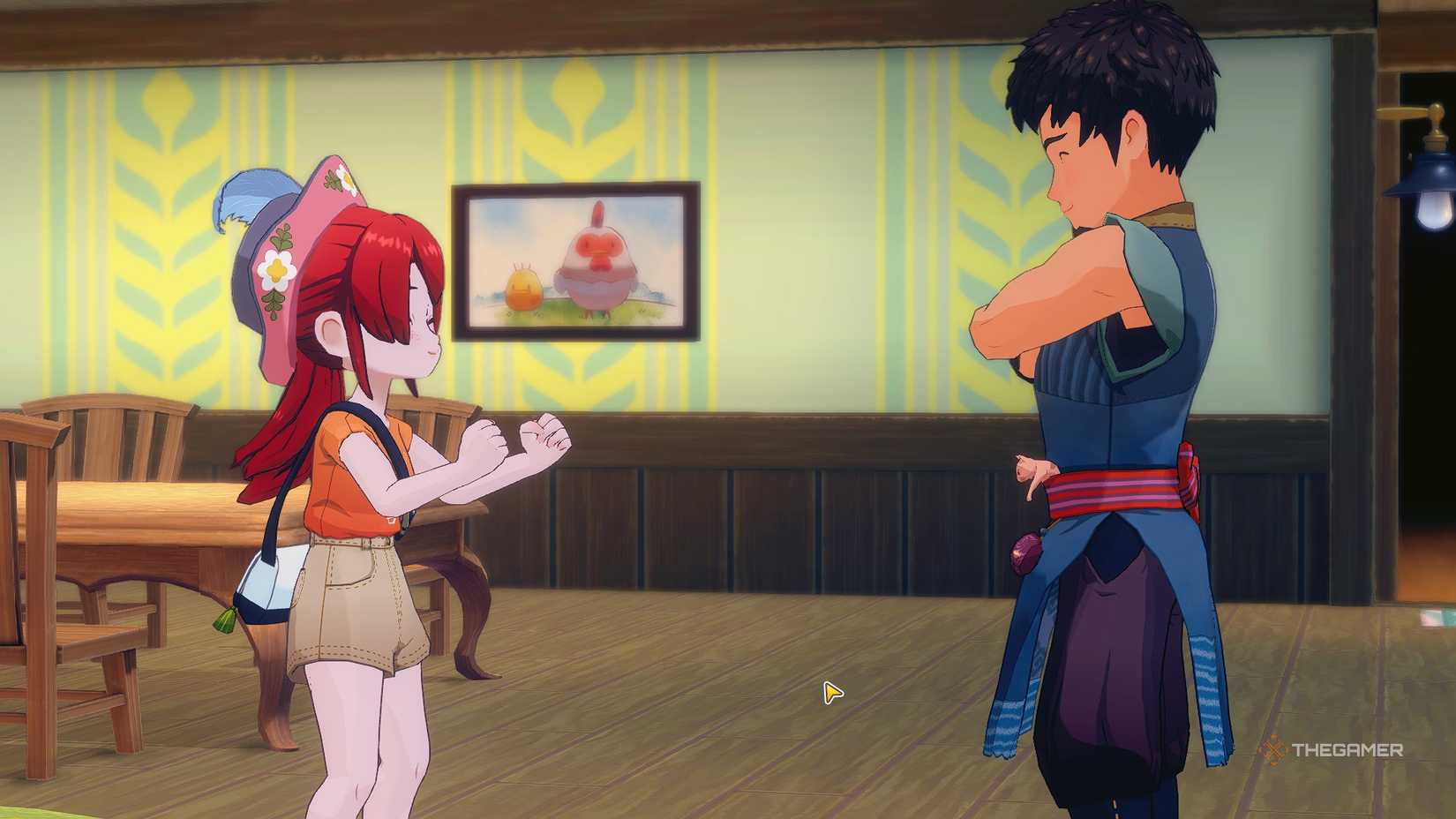 STORY OF SEASONS Grand Bazaar The farmer cheering at home with Arata.