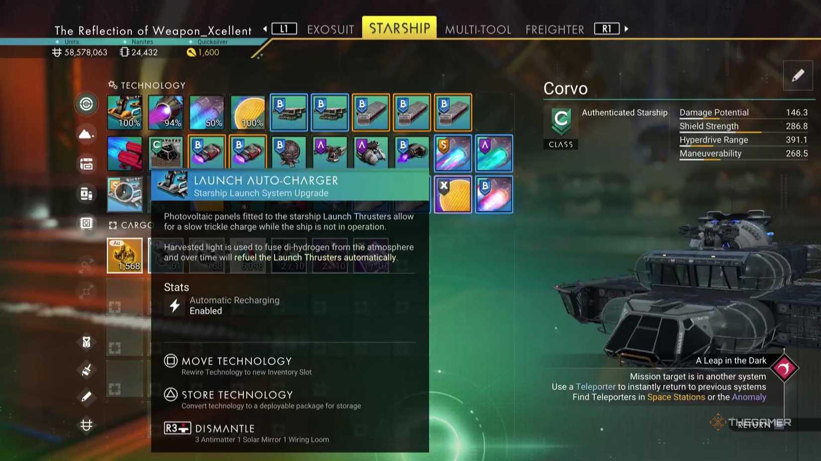 Technology Modules for a Corvette in No Man's Sky.