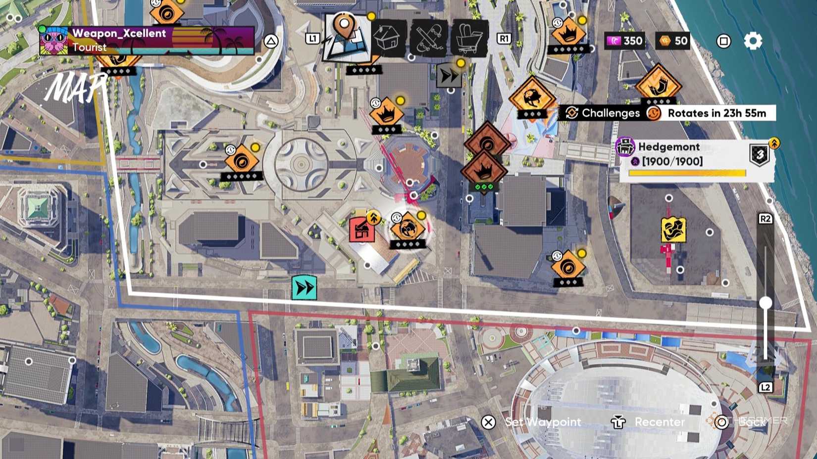 The location of the goal on the map in Skate
