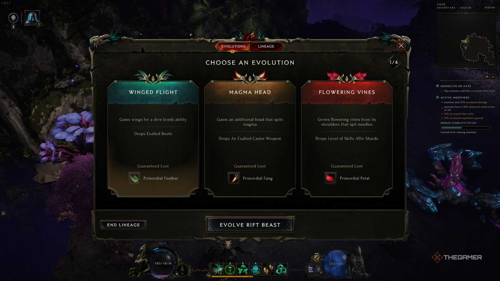 Three Evolution choices for the Rift Beast.