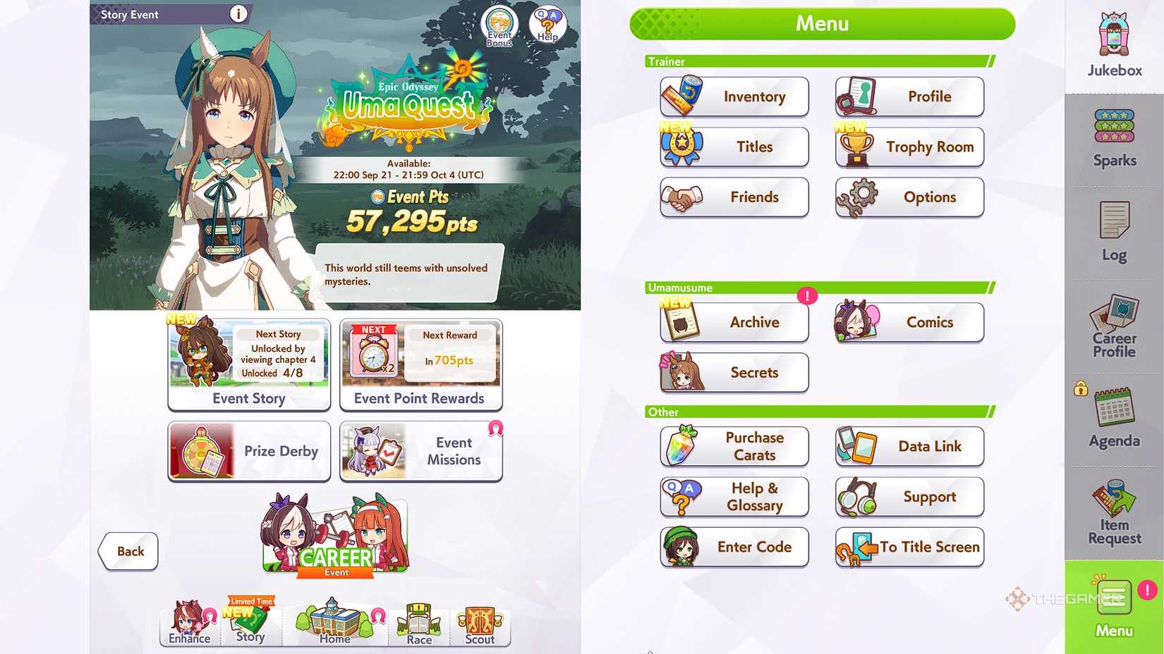 Umamusume Pretty Derby Saintly Jade Cleric Grass Wonder on the event menu.