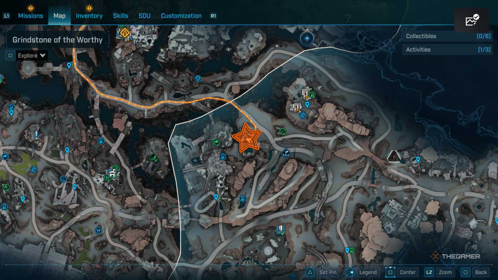 Close up of a map of the Grindstone of the Worthy region with an orange star edited onto the Vault Door location in Borderlands 4.