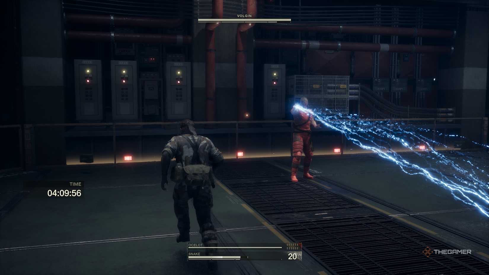 Volgin shooting a bolt of lightning at Snake in Metal Gear Delta: Snake Eater.