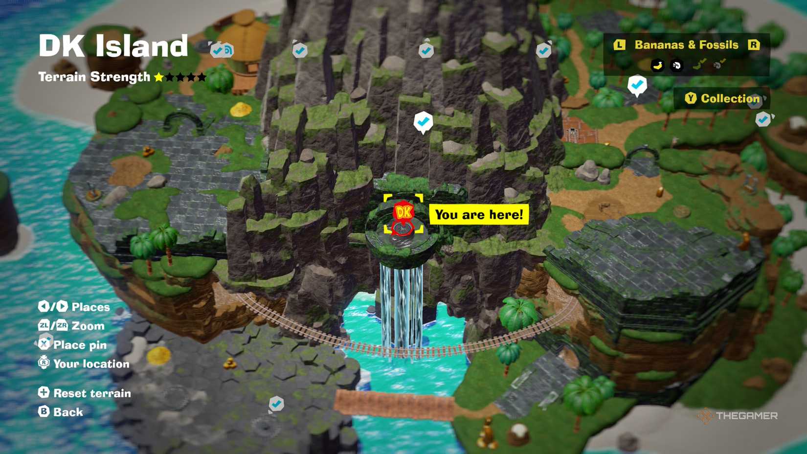 Waterfall bonus level location on DK Island in Donkey Kong Bananza.